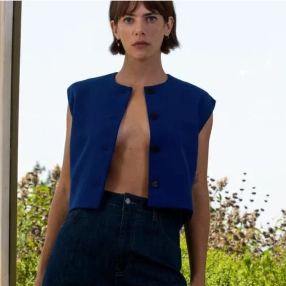 NWT ZARA BUTTONED VEST TOP ZW COLLECTION BLUISH